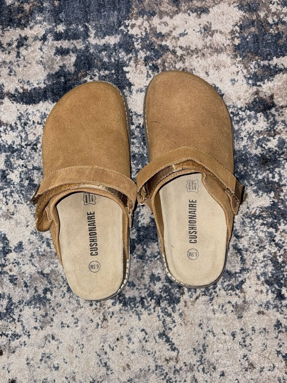 Cushionaire Women's Tan Slip-On Sandal with Adjustable Strap
